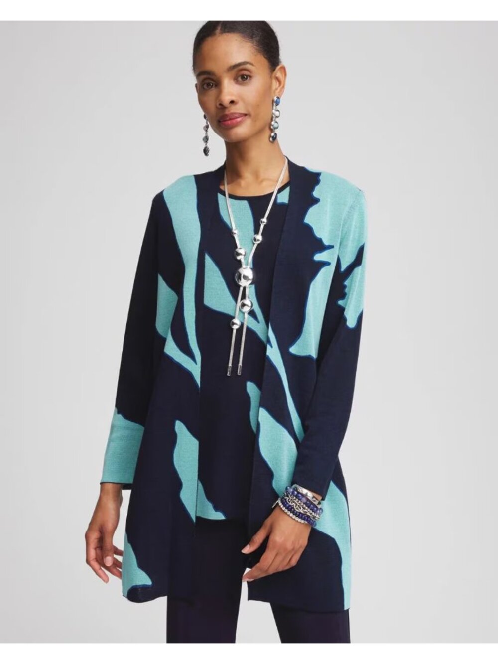 NWT CHICO'S Travelers Collection Petal-Print Cardigan Sweater Jacket Size 2/ L